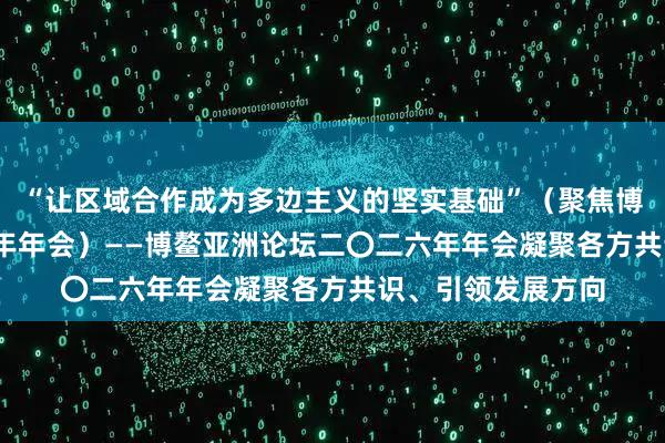 “让区域合作成为多边主义的坚实基础”（聚焦博鳌亚洲论坛2026年年会）——博鳌亚洲论坛二〇二六年年会凝聚各方共识、引领发展方向